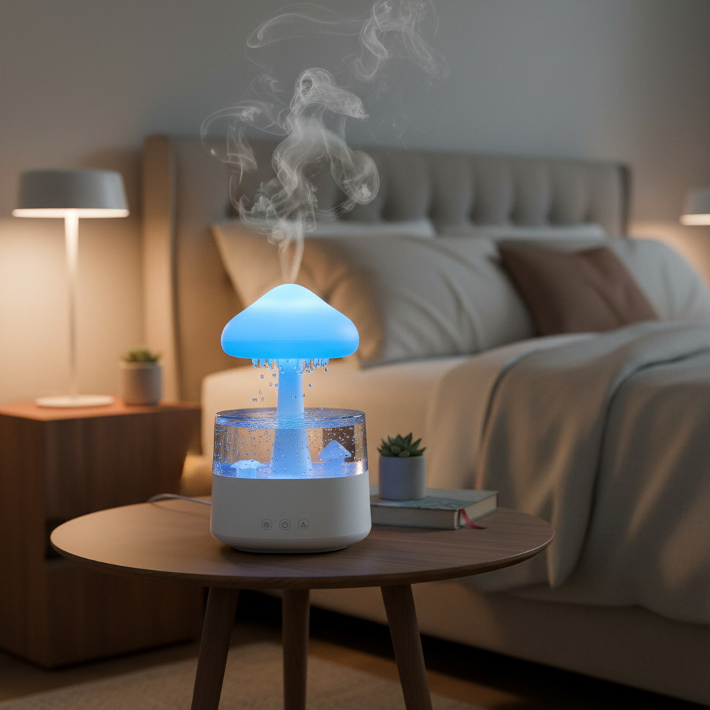 Raindrip™ — Humidificateur Nuage Pluie | Son Pluie Apaisant | Diffuseur & Veilleuse LED 7 Couleurs