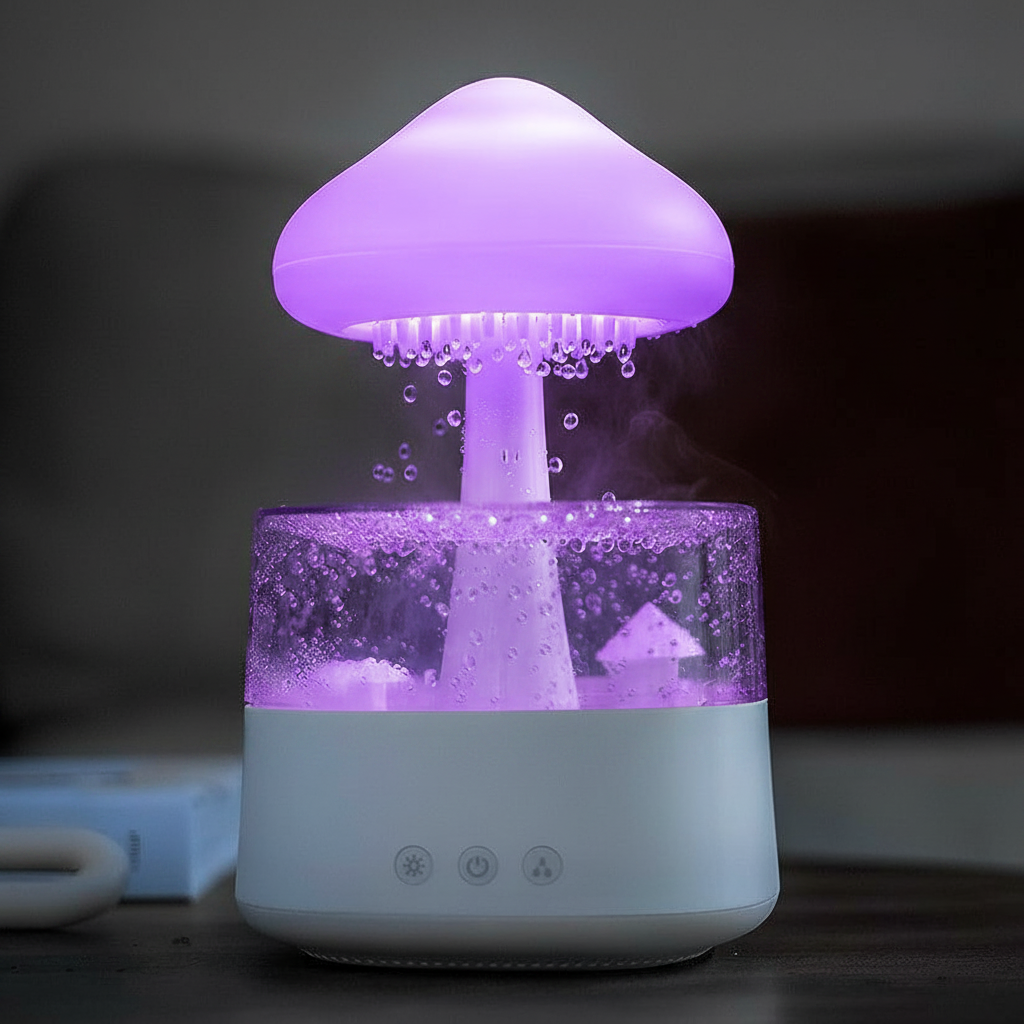 Raindrip™ — Humidificateur Nuage Pluie | Son Pluie Apaisant | Diffuseur & Veilleuse LED 7 Couleurs